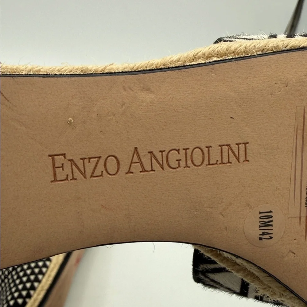 Enzo Angiolini Black Cream espadrille Wedges women sandals 10M caw hair Aztec
